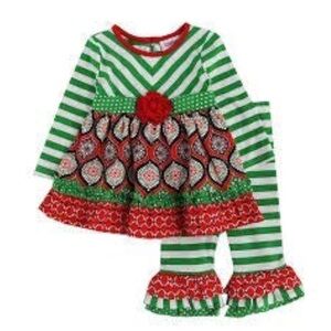 Counting Daisies Festive Green and Red Striped set sz 12 months CUTE!